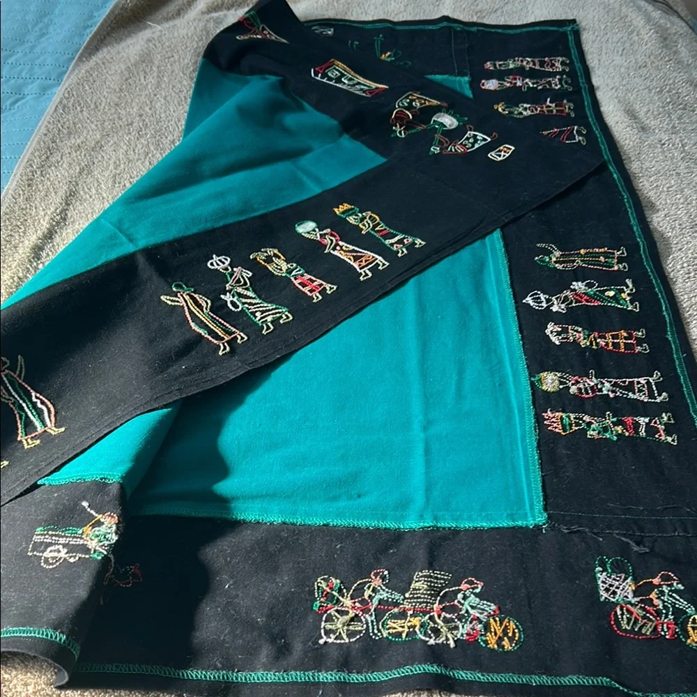Embroidered Black and Teal tapestry (cotton fabric)